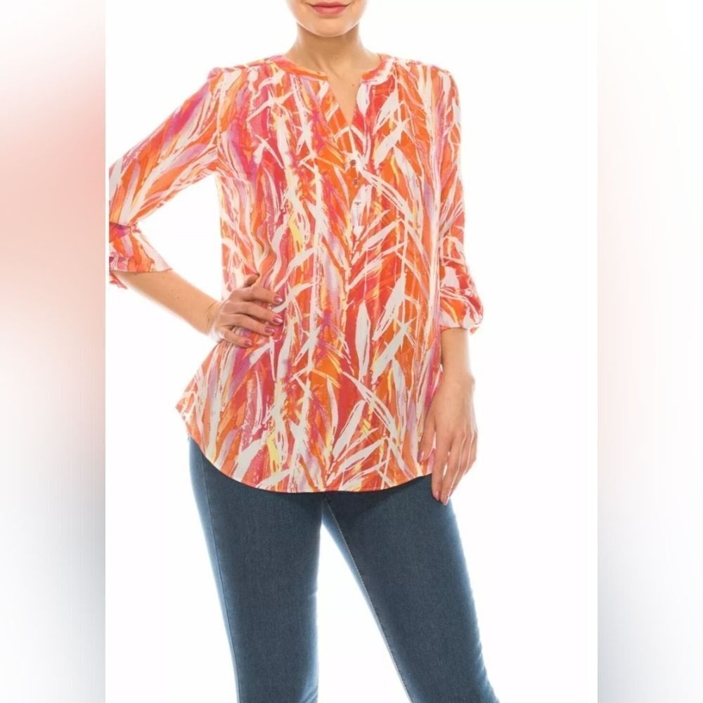 Zac & Rachel Button Sleeve Crepe Chiffon‎ Blouse